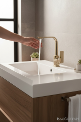 Gold Lavabo Bataryası Kare Modern Tasarım Yüksek Model 360 Derece Dönebilen Altın Lavabo Armatürü