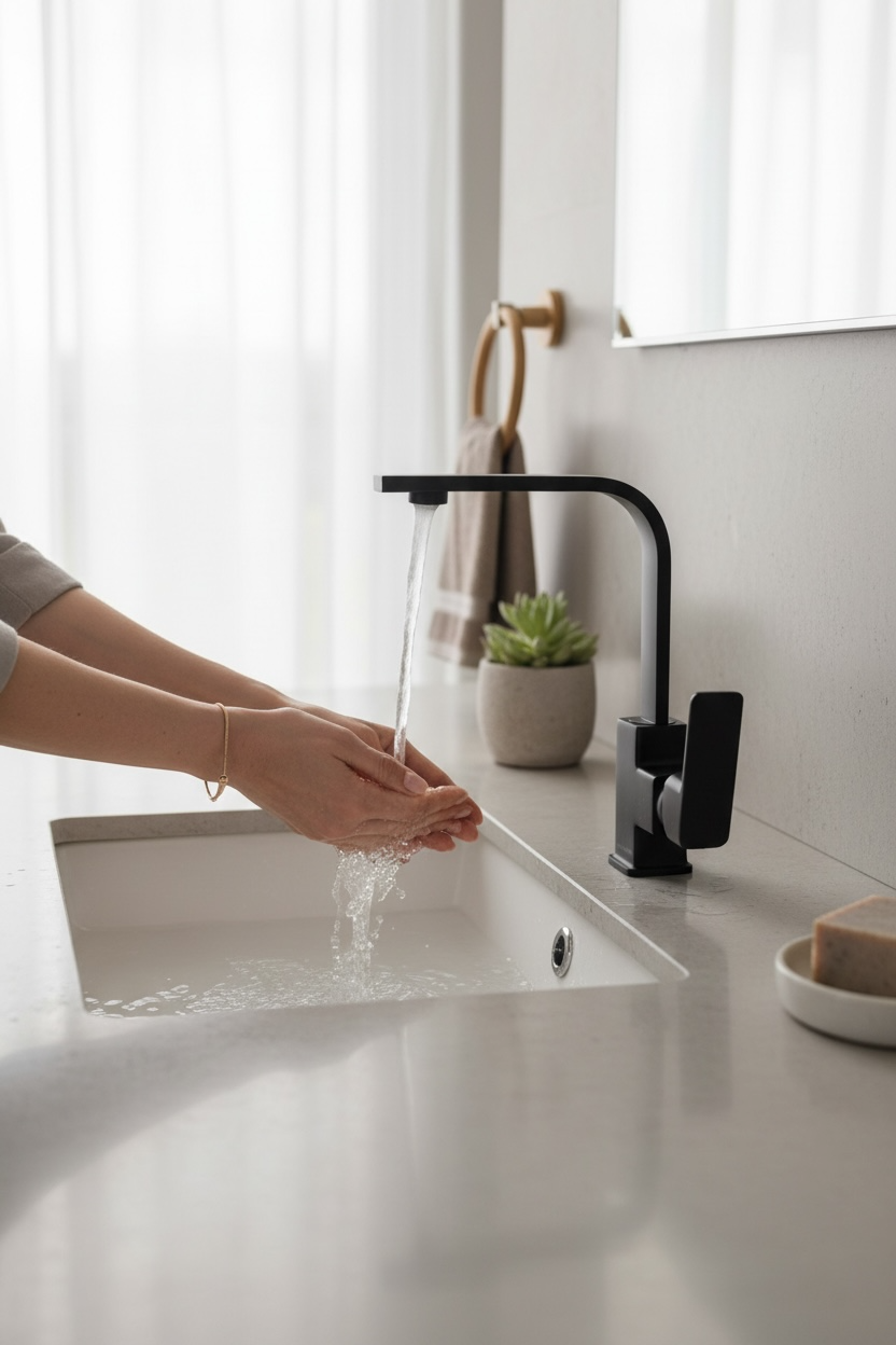 Mat Siyah Lavabo Bataryası 360 Derece Dönebilen Yüksek Model Banyo Lavabo Armatür Siyah