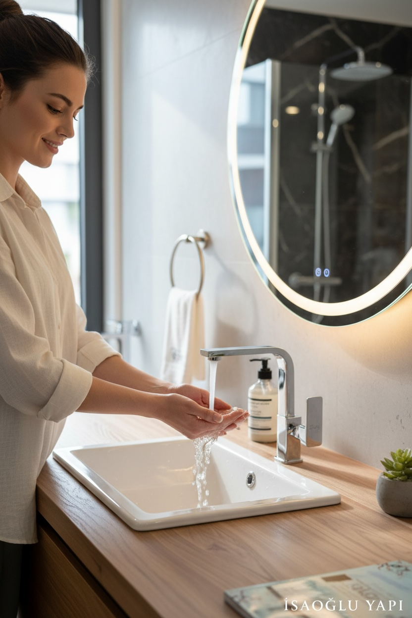 Lavabo Bataryası Kare 360 Derece Dönebilen Yüksek Model Banyo Lavabo Armatür Pirinç Malzeme