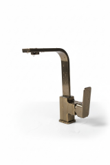 Antik Gold Lavabo Bataryası Yüksek Model 360 Derece Dönebilen Eskitme Gold Kare Lavabo Armatür