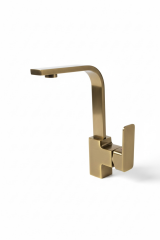 Mat Gold Lavabo Bataryası Yüksek Model 360 Derece Dönebilen Fırçalı Altın Lavabo Lavabo Armatürü