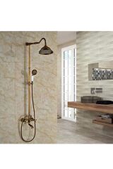 Antik Gold Duş Sistemi Klasik Tasarım Yağmurlama Seti Armatür Dahil Komple Set Mat Gold