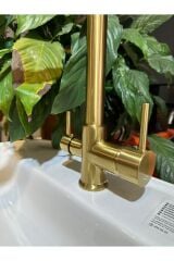 Mat Gold Arıtmalı Mutfak Bataryası Mat Gold Gider Dahil Set Fırçalanmış Gold Arıtıcılı Armatür