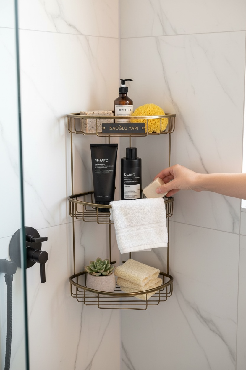 Antik Gold Üçlü Şampuanlık Köşelik Eskitme Antik Pirinç Materyal Paslanmaz Garantili