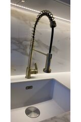 Antik Gold Mutfak Bataryası Endüstriyel Tasarım Evye Armatür Tazzik ve Basınç Ayarlı Batarya