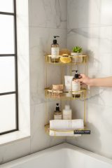 Mat Gold Banyo Üçlü Şampuanlık Köşelik Pirinç Materyal Paslanmaz Garantili Mat Altın