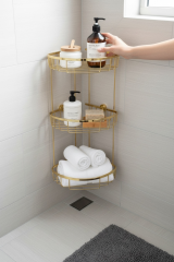 Gold Üçlü Şampuanlık Köşelik Paslanmaz Pirinç Materyal Üçlü Altın Banyo Rafı