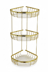 Gold Üçlü Şampuanlık Köşelik Paslanmaz Pirinç Materyal Üçlü Altın Banyo Rafı