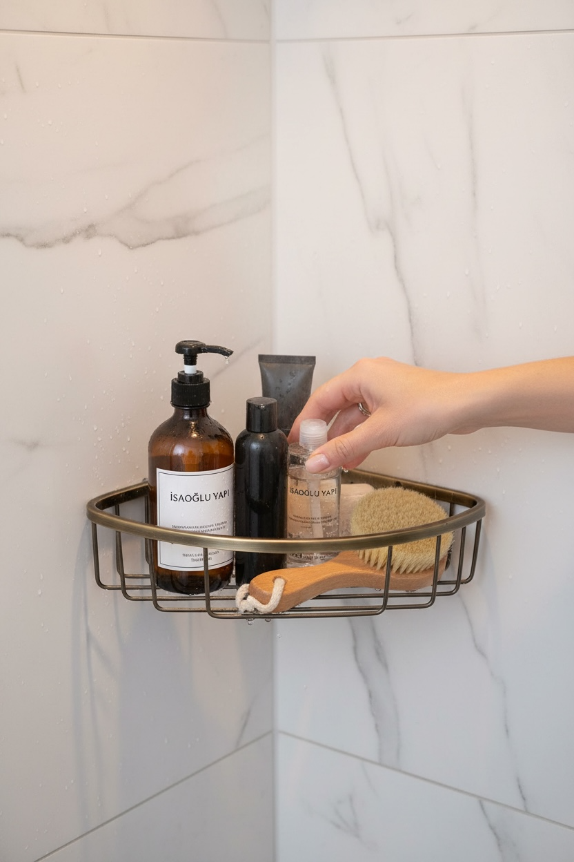 Antik Gold Şampuanlık Tekli Duş İçi Raf Eskitme Antik Paslanmaz Pirinç Sabunluk