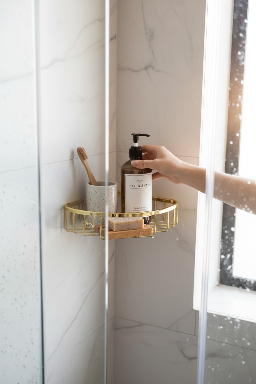 Gold Şampuanlık Altın Tekli Raf Şampuanlık Pirinç Paslanmaz Ömür Boyu Garanti Gold Banyo Rafı