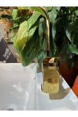 Gold Lavabo Bataryası Kolay Abdest Yüksek Model Banyo Musluğu Kare Tasarım Armatür