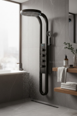 Siyah Relax Duş Sistemi Masajlı Özel Tasarım Gösterge Panelli Siyah Yağmurlama Komple Set