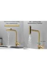 Mutfak Eviye Bataryası Duş Şelale Mat Gold 3 Fonksiyonlu Spiralli Fiskiyeli Ithal 7 Yıl Garantili