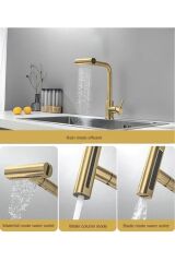 Mutfak Eviye Bataryası Duş Şelale Mat Gold 3 Fonksiyonlu Spiralli Fiskiyeli Ithal 7 Yıl Garantili