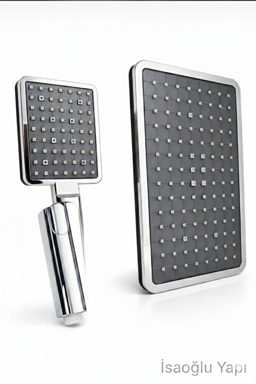 Duş Başlığı ve El Duşu Dikdörtgen Geniş Hacim Bütün Duş Setlerine Uyumlu Paslanmaz İkili Set
