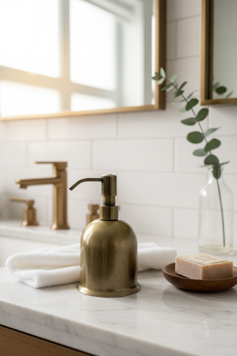 Antik Gold Sıvı Sabunluk Pirinç Materyal Paslanmaz Eskitme Gold Tezgah Üstü Sabunluk