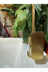 Mat Gold Lavabo Bataryası Dore Fırçalanmış Gold Lavabo Musluğu Kare Tasarım Batarya