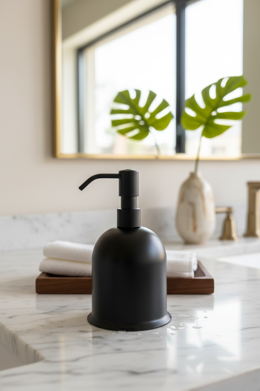 Mat Siyah Sıvı Sabunluk Pirinç Materyal Paslanmaz Siyah Sıvı Sabunluk Tezgah Üstü