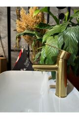 Mat Gold Lavabo Bataryası Frezya Lavabo Musluğu Mat Altın Armatür Fırçalanmış Gold Batarya