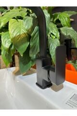 Mat Siyah Lavabo Bataryası Yüksek Model Kare Tasarım Lavabo Musluğu Grape Armatür