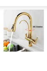 Gold Spiralli Mutfak Bataryası Spiralli Arıtıcılı Evye Armatür Tazzik ve Spreyleme Mod