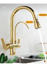 Gold Spiralli Mutfak Bataryası Spiralli Arıtıcılı Evye Armatür Tazzik ve Spreyleme Mod