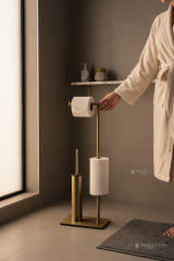 Antik Gold Tuvalet Fırçası Eskitme Gold Tuvalet Kağıtlık Pirinç Ayaklı Set Kolay Temizlik