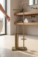 Antik Gold Tuvalet Fırçası Eskitme Gold Tuvalet Kağıtlık Pirinç Ayaklı Set Kolay Temizlik