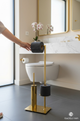 Gold Tuvalet Kağıtlık Gold Klozet Fırçası Pirinç Materyal Yedek Kağıtlıklı Kolay Temizlik Ayaklı Set