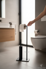 Mat Siyah Tuvalet Kağıtlık Mat Siyah Klozet Fırçası Yedekli Modern Tasarım Ayaklı Set Kolay Temizlik