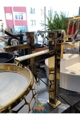 Gold Çanak Bataryası Gold Kare Lavabo Musluğu Premium Yüksek Model Armatür