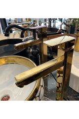Gold Çanak Bataryası Gold Kare Lavabo Musluğu Premium Yüksek Model Armatür