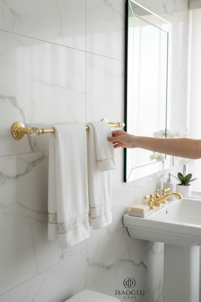 Gold Kristalli Uzun Havluluk Özel Tasarım Pirinç Ağır Havluluk Paslanmaz Altın Banyo Havluluk