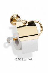 Gold Tuvalet Kağıtlığı Kristalli Özel Tasarım Çamlıca Serisi Paslanmaz Pirinç Tuvalet Kağıtlık