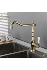 Gold Mutfak Bataryası Gold Mutfak Musluğu Vintage Porsalen Armatür Rustik Tasarım