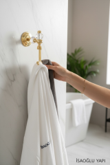 Gold Bornozluk Kristalli Özel Tasarım İkili Askılık Çamlıca Serisi Paslanmaz Banyo Havluluk