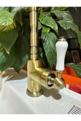 Antik Gold Mutfak Bataryası Vintage Evye Musluğu Porsalen Kulp Armatür