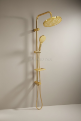 Gold Dubai Oval Duş Sistemi Tepe Yağmurlamalı Gold Yuvarlak Duş Seti