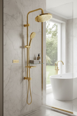 Gold Dubai Oval Duş Sistemi Tepe Yağmurlamalı Gold Yuvarlak Duş Seti