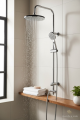 Krom Dubai Duş Sistemi Oval Tasarım Paslanmaz Tepe Yağmurlamalı Yoğun Akışlı Yuvarlak Duş Seti