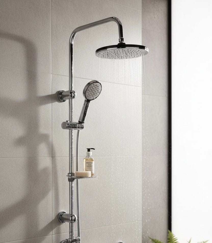 Krom Dubai Duş Sistemi Oval Tasarım Paslanmaz Tepe Yağmurlamalı Yoğun Akışlı Yuvarlak Duş Seti