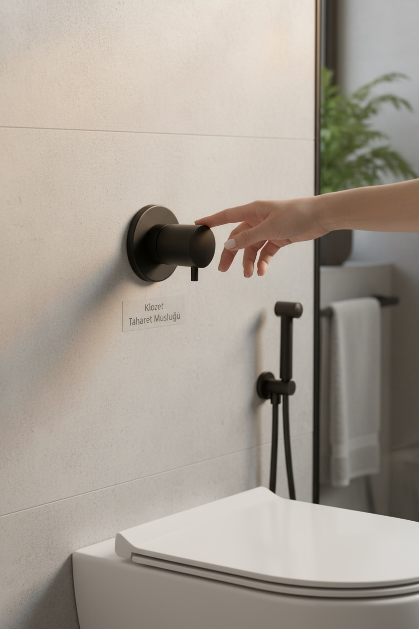 Siyah Ankastre Stop Walf Mat Siyah Asma Klozet Uyumlu Taharet Musluğu