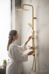 Gold Kare Dubai Duş Seti Tepe Yağmurlamalı Yoğun Akışlı Gold Duş Sistemi