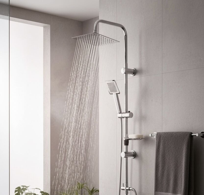Krom Dubai Kare Duş Sistemi Yoğun Akışlı Tepe Yağmurlamalı Gümüş Duş Seti