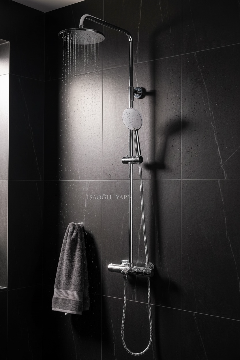 Termostatik Duş Sistemi Isı Ayarlı Batarya Dahil Duş Seti Oval Tasarım Paslanmaz Çelik Yağmurlama