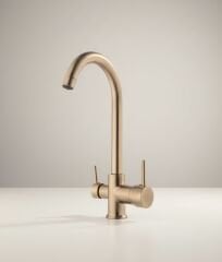 Mat Gold Arıtmalı Mutfak Bataryası Oval Tasarım Fırçalanmış Altın Evye Armatür Arıtmalara Uygun