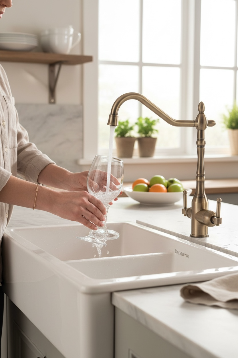 Antik Gold Retro Arıtmalı Mutfak Bataryası Arıtıcılı Özellikli Pirinç Evye Armatür