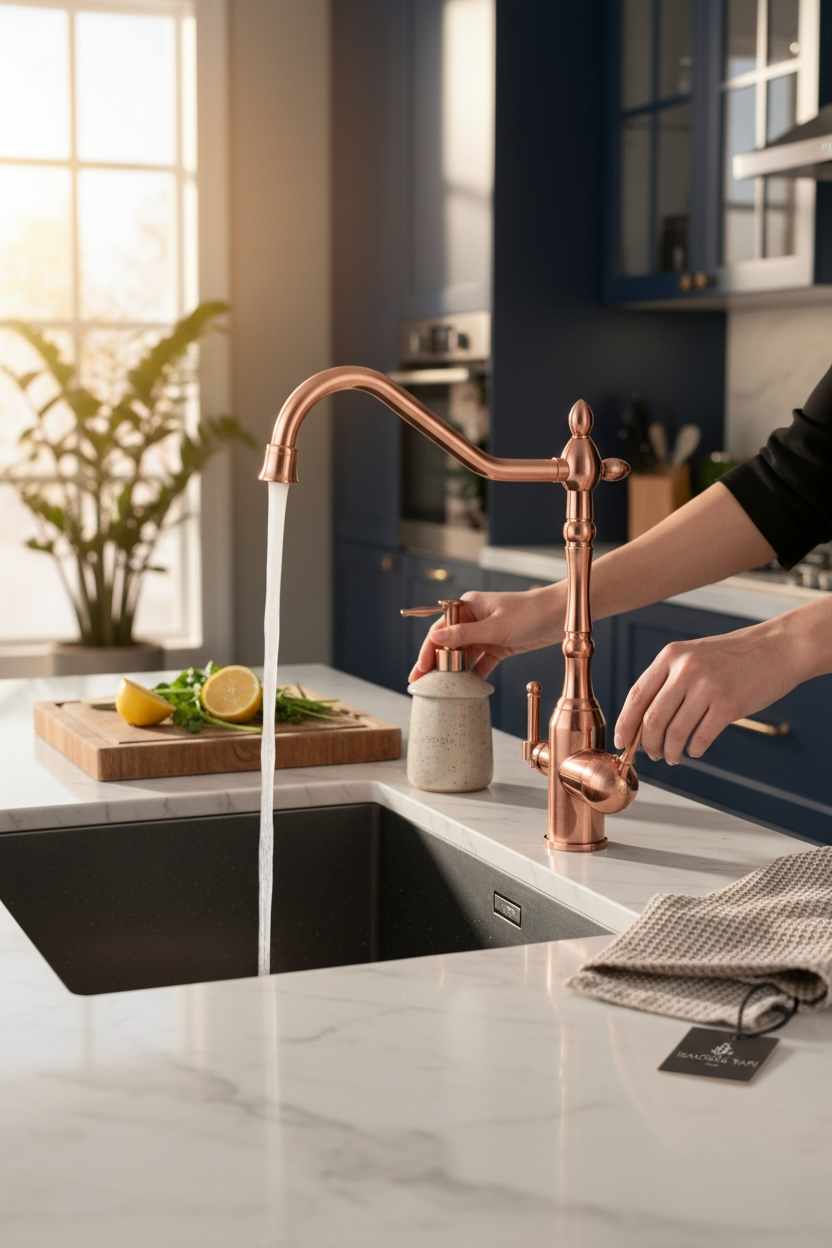 Bakır Retro Arıtmalı Mutfak Bataryası Arıtma Cihazlarına Uygun Bronz Vintage Evye Armatür