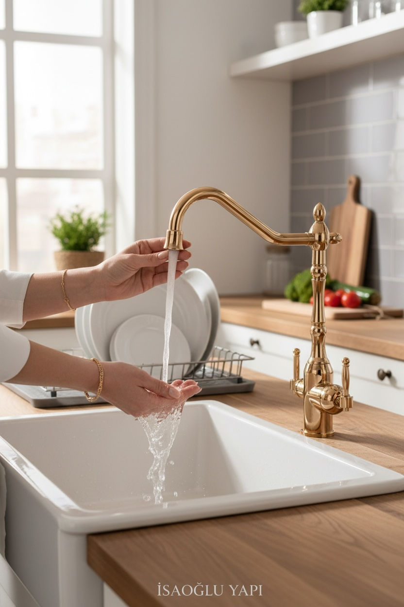 Gold Retro Arıtmalı Mutfak Bataryası Arıtma Cihazlarına Uygun Pirinç Mutfak Armatür