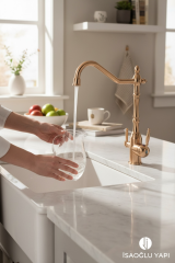 Gold Retro Arıtmalı Mutfak Bataryası Arıtma Cihazlarına Uygun Pirinç Mutfak Armatür